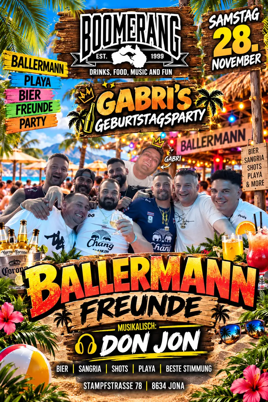 Flyer Ballermann Freunde, Samstag 28. November, Boomerang Bar Jona