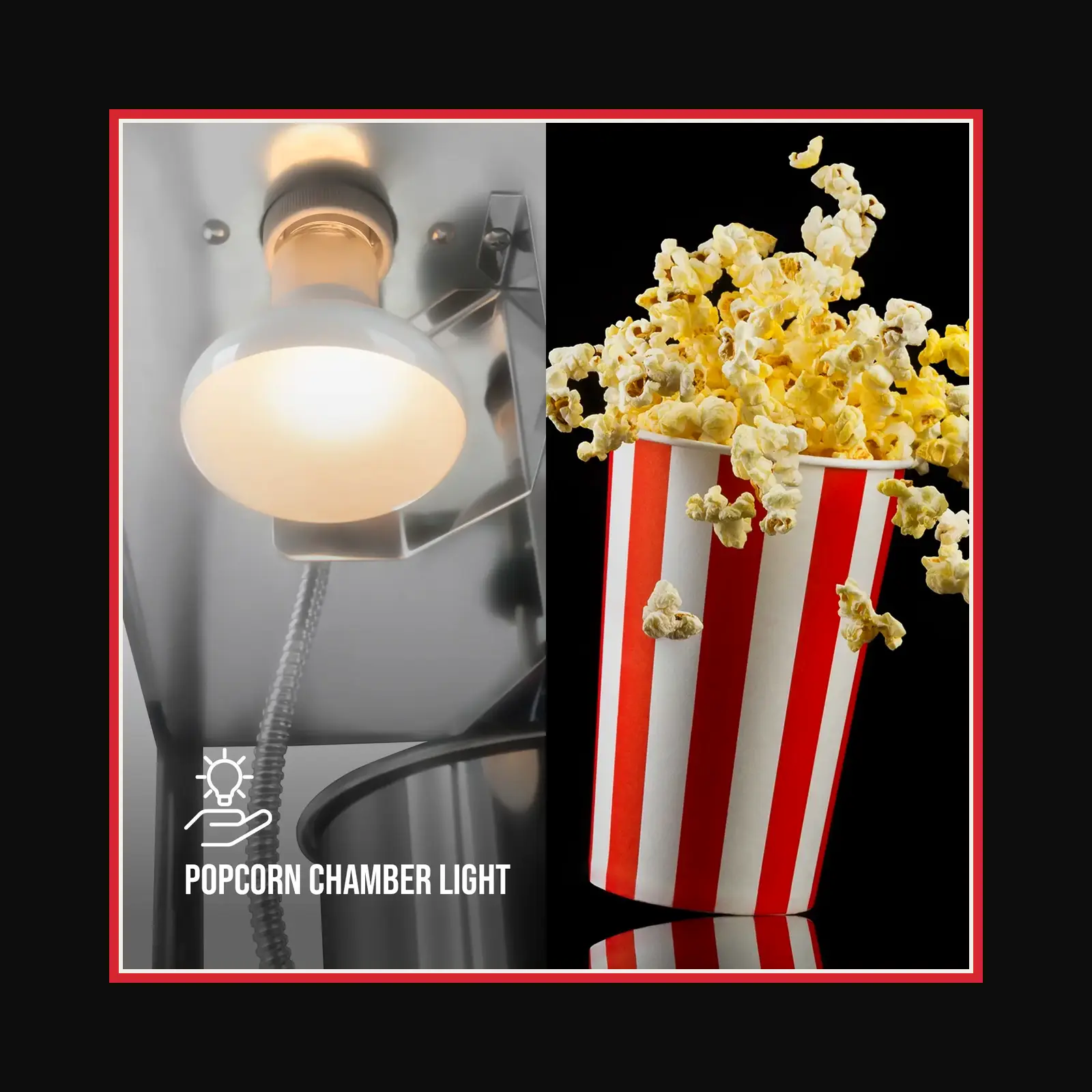 Beleuchtete Popcorn-Kammer der Maschine